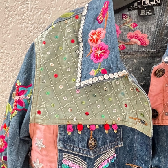 BERER COLLECTION Designer Embroidered Sequin Beaded Denham JACKET Size Large - Picture 8 of 10